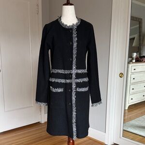 Karl Lagerfeld Black Fringe-Trim Long Cardigan Coat